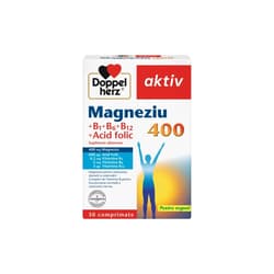 DOPPELHERZ AKTIV MAGNEZIU 400 + VITAMINELE B1 + B6 + B12 + ACID FOLIC 30 COMPRIMATE