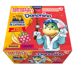 Danonino, Branzica de vaci pentru copii cu piure de fructe (zmeura/banane), vitamina D si Ca (4x50g)