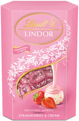 Lindt Lindor white chocolate candies with strawberry flavor