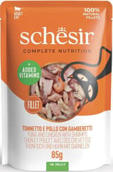 Schesir Wet cat food with tuna, chicken and shrimp in jelly