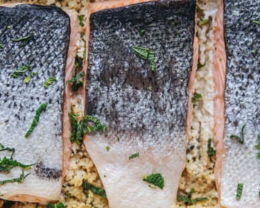 Salmon with aromatic herbs and couscous