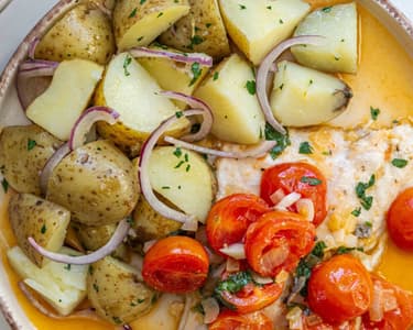 Sea Bream with Tomatoes and Roasted Potatoes