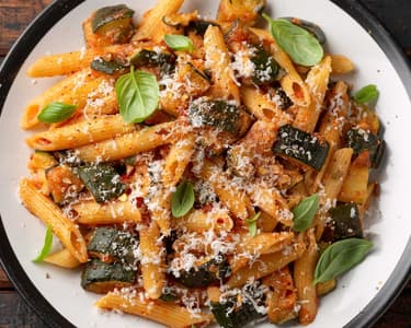 Penne cu carne de porc și legume