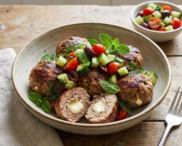 Pork Meatballs with Feta Cheese and Cucumber Salsa