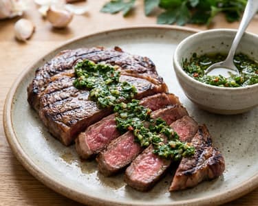 Beef steak with chimichurri sauce