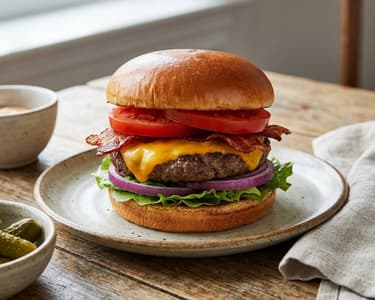 Beef burger with bacon and cheese
