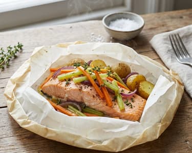 Salmon en Papillote with Vegetables and White Wine