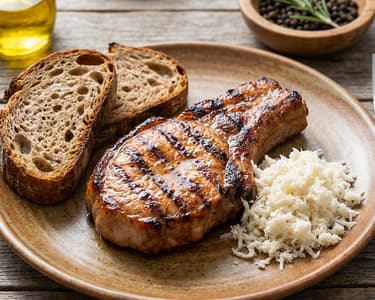 Grilled Pork Chop with Horseradish and Bread
