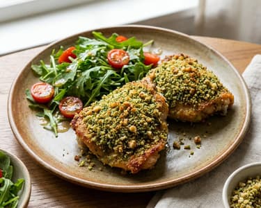 Pulpe de pui în crustă de ierburi aromate