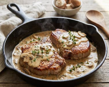 Pork chops with mushrooms and creamy sauce