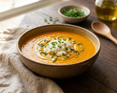 Carrot Cream Soup with Ginger and Ricotta