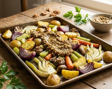 Roasted Vegetables with Walnut Pesto