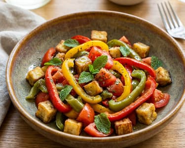 Mediterranean Salad with Roasted Peppers and Eggplant