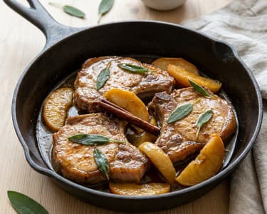 Pork chops with apple juice and sage