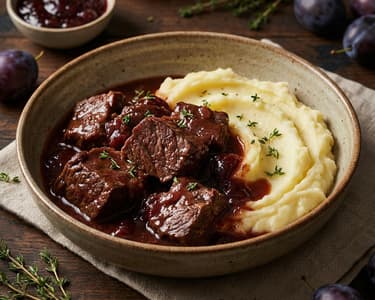 Beef Leg in Red Wine and Plum Jam Sauce