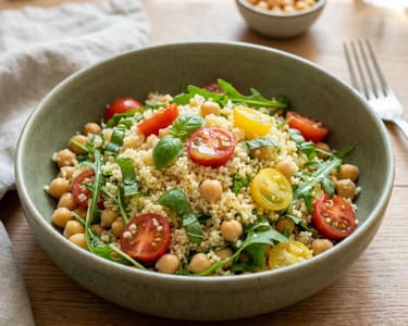 Couscous with chickpeas and cherry tomatoes