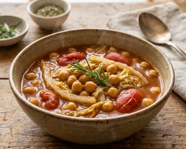 Chickpea Soup with Chinese Cabbage and Rosemary