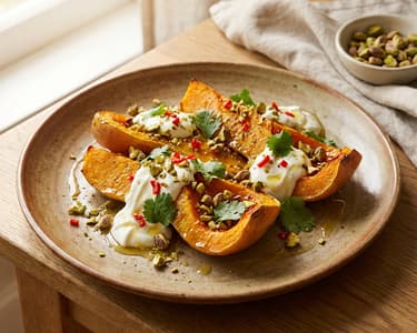 Baked pumpkin with pistachios and Greek yogurt