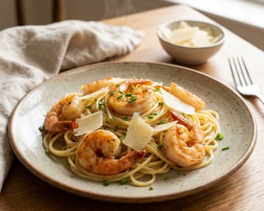 Spaghetti with Pecorino and Shrimp