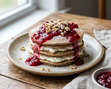 Buckwheat Pancakes with Ricotta and Cranberry Jam