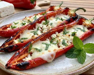 Ardei kapia umpluți la grătar cu mozzarella și feta
