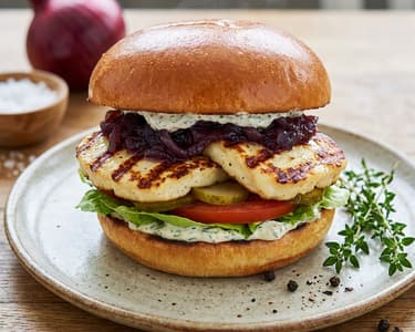 Halloumi Burger with Red Onion Chutney
