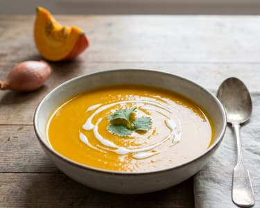Pumpkin cream soup with curry and coconut milk