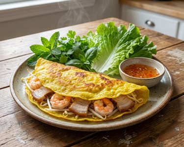 Banh xeo – crispy Vietnamese pancake with shrimp and pork