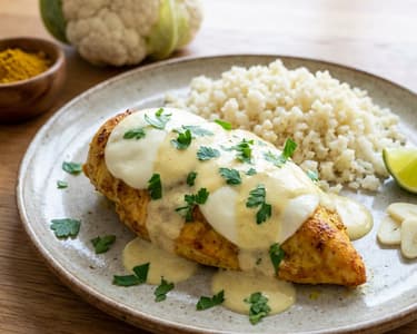 Chicken breast with curry and cauliflower rice