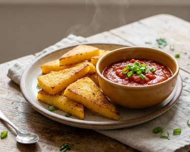 Polenta Triangles with Tomato Dip