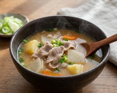 Miso Soup with Pork Neck and Vegetables