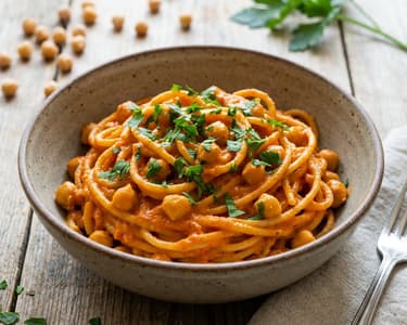 Vegan Chickpea Pasta with Roasted Pepper Sauce