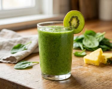 Green smoothie with mango, pineapple, and kiwi