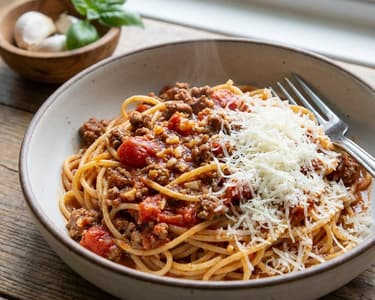 Spaghete cu sos de roșii și carne de vită într-o singură oală