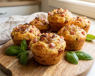 Gouda Cheese Muffins with Shallot and Ham Topping