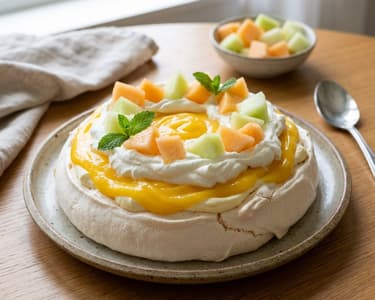Pavlova with mango cream and whipped cream