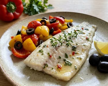 Sea Bass Confit with Roasted Pepper Salad
