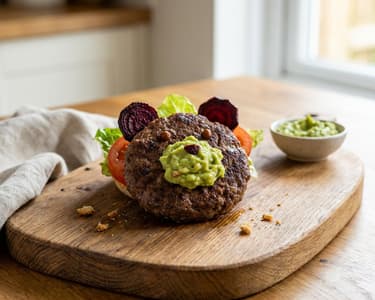 Beef Burger with Guacamole and Roasted Beetroot