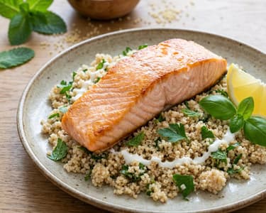 Baked Salmon with Whole Wheat Couscous and Aromatic Herbs