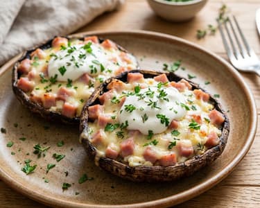 Grilled Portobello Mushrooms Stuffed with Ham and Cheese