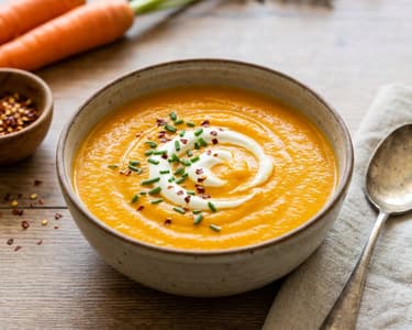 Carrot cream soup with Greek yogurt and chili