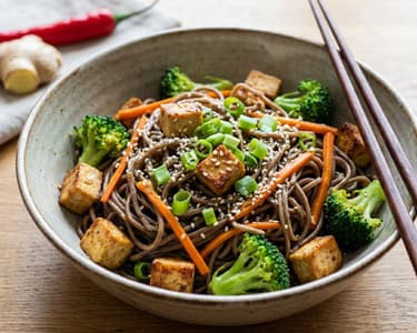 Soba noodles with tofu and broccoli