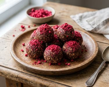 Oat Flake Candies with Cocoa and Freeze-Dried Raspberries