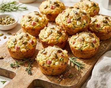 Savory muffins with zucchini, ham, and feta