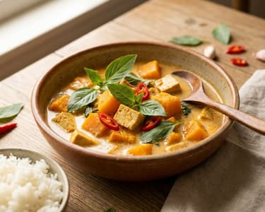 Vegetarian Pumpkin Curry with Tofu and Coconut Milk