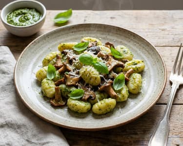 Gnocchi with Mushrooms and Homemade Pesto