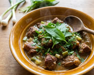Lamb Stew with White Wine, Wild Garlic, and Fresh Spring Notes