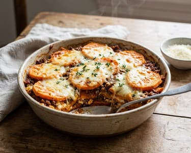 Sweet Potato Lasagna with Beef and Cottage Cheese