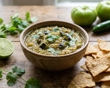 Green Tomato Salsa with Homemade Tortilla Chips