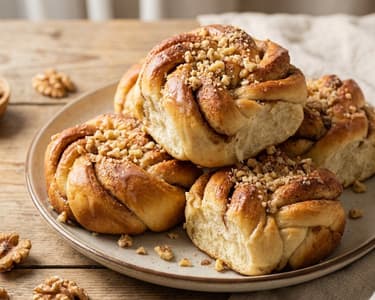 Cinnamon and Walnut Braids from Leavened Dough
